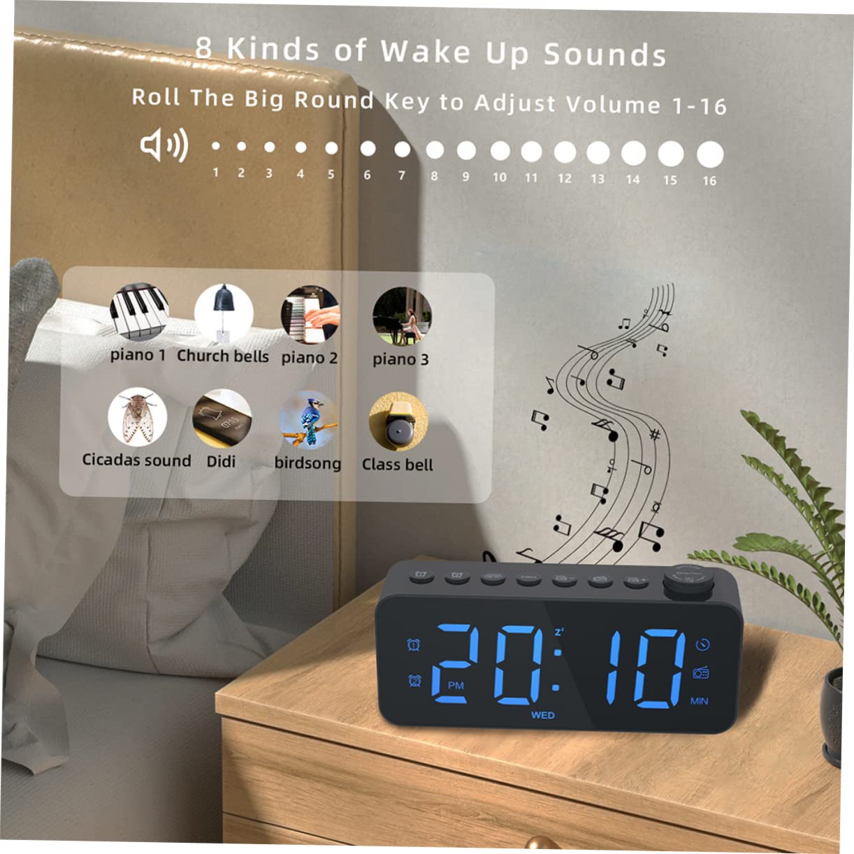 BESTonZON Digital Wecker Für Schlafzimmer Mit Led-anzeige Und Großem Display USB-ladefunktion Modernes Design Kompakt Und Leicht Für Wohnzimmer Küche Und Bürogebrauch