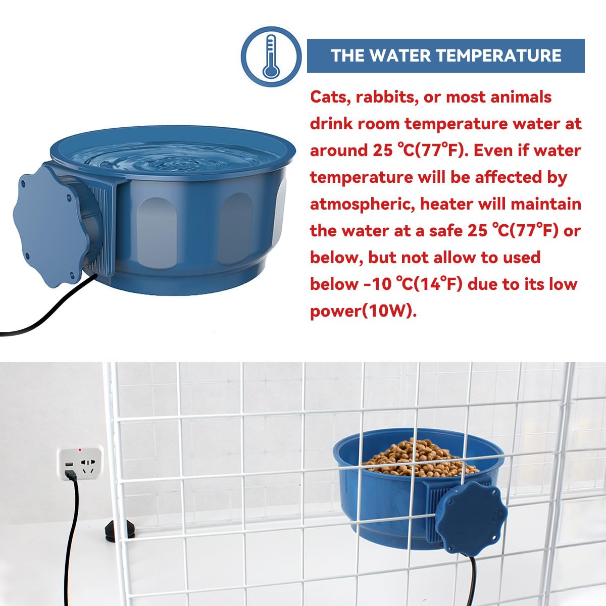 Verwarmde waterbak voor katten buiten, verwarmde voor huisdieren - Thermische voor huisdierproducten met kauwbestendig koord, Verwarmde drinkbak p
