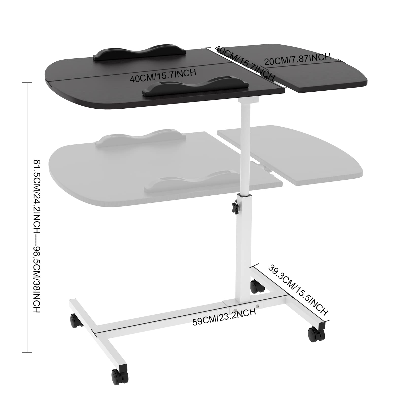 Tavolo da computer, legno, altezza regolabile 61-96 cm, con ruote, tavolino per camera da letto, divano