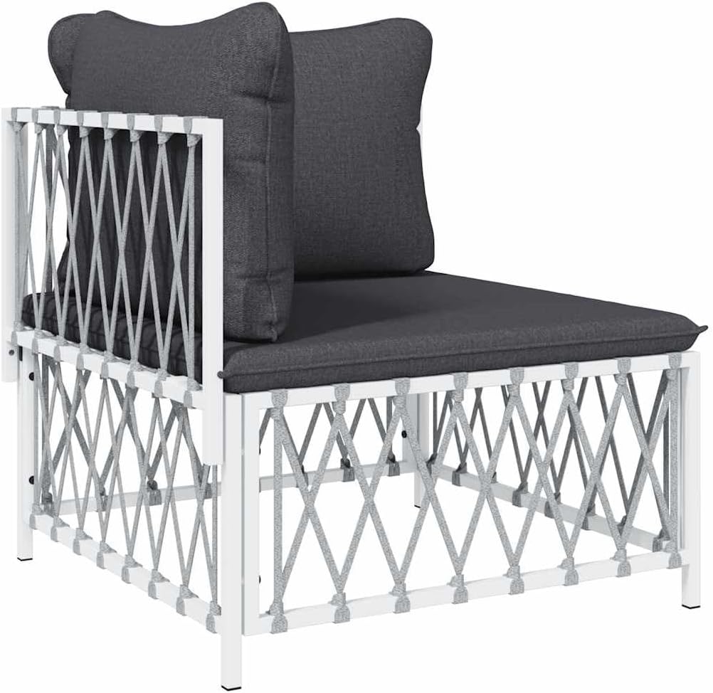 vidaXL Patio Furniture, Sectional Sofa with Cushions, Modular Corner Sofa with Metal Frame for Porch Deck Lawn Garden, White Woven Fabric