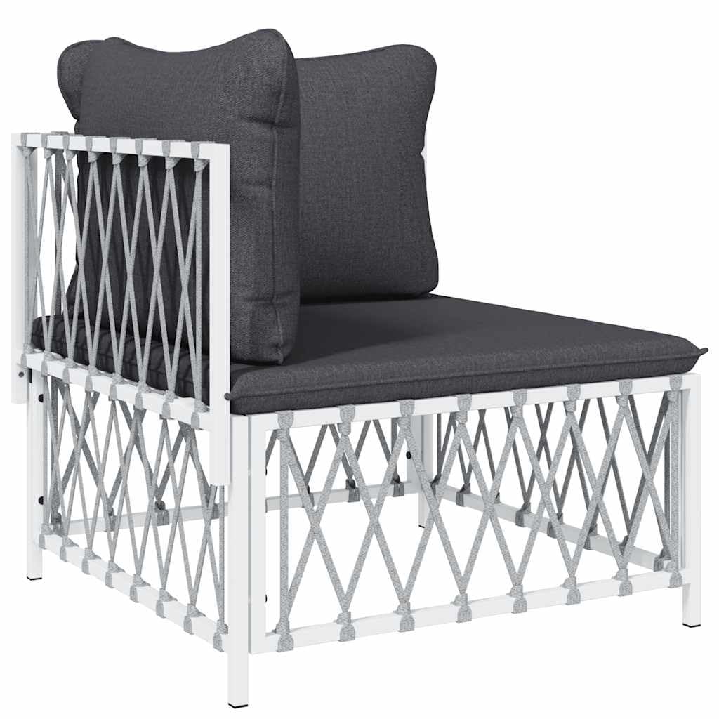 Canapé d angle de jardin blanc en tissu tissé avec ses coussins de terrasse