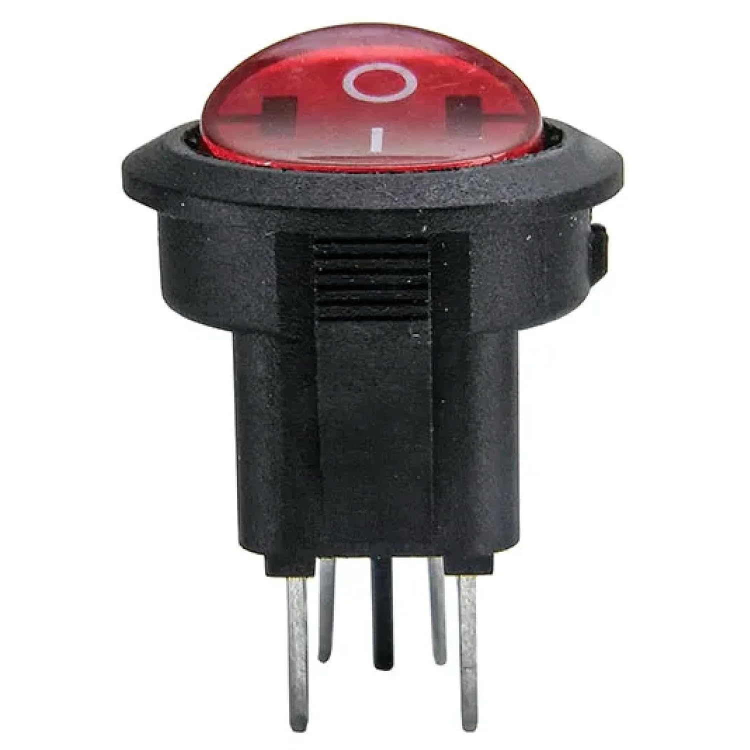 Round Rocker Switch, 23mm, SPST ON-Off, 6A, 4-Pin, Black with Red LED, Pack of 5 (250V)