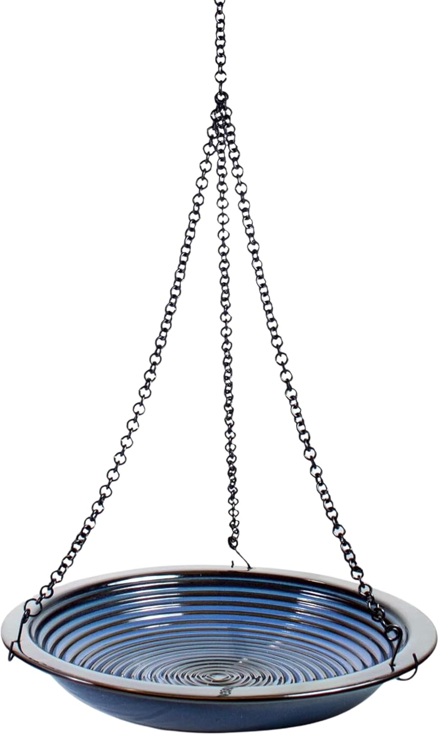BYER OF MAINE Circles Hanging Bird Bath, Porcelain, Glaze Finish, Adjustable Chain, Cobalt Blue, 14”x14”x34” adj