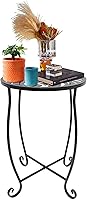 Fashion&cool Weather-Resistant Metal Round Outdoor Side Table - Patio Porch Garden Plant Stand, 11in Compact Stable Design