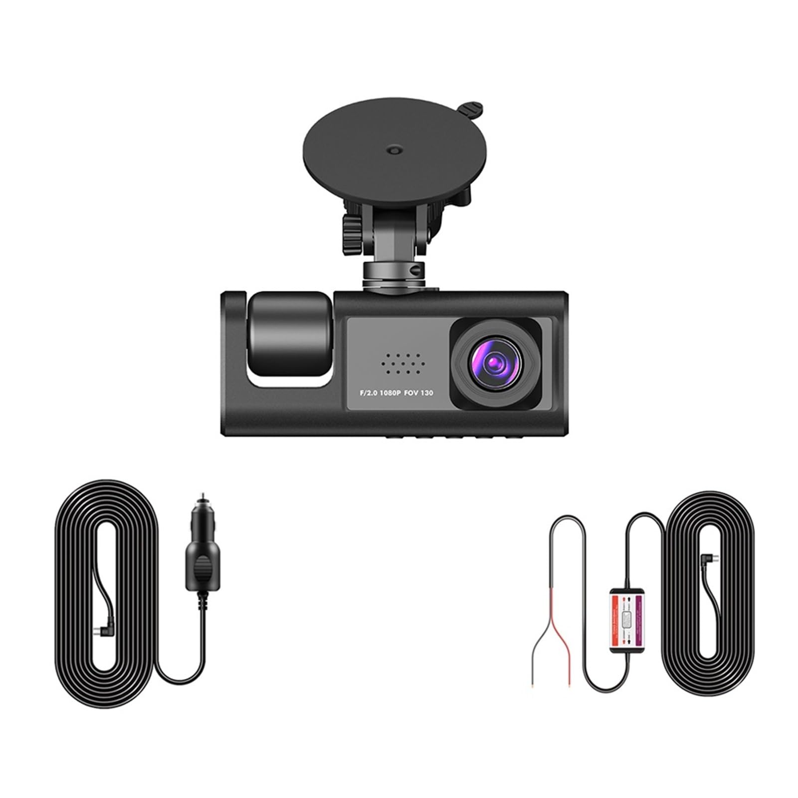 3-kanałowy wideorejestrator samochodowy HD 1080P 3-obiektywy wewnątrz pojazdu kamera na deskę rozdzielczą trójdrożna rejestratory DVR rejestrator wideo Super Widzenie Nocne(Dual Camera-BL,64G)