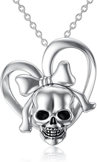 Skull/Bat Black Necklace 925 Sterling Silver Halloween Skull Bat Pendant Necklace Halloween Gothic Jewellery Halloween Gifts for Women Girls