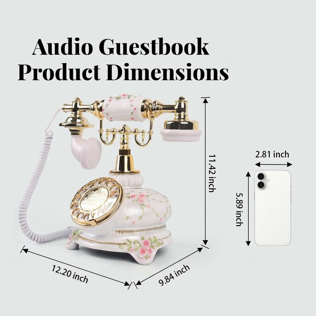 Audio Guest Book Wedding Phone, Audio Guestbook Phone Recorder, Leave a Message After the Tone Guest Phone, for Weddings, Parties, Birthdays, Graduations (Flower Striped Floral Carving