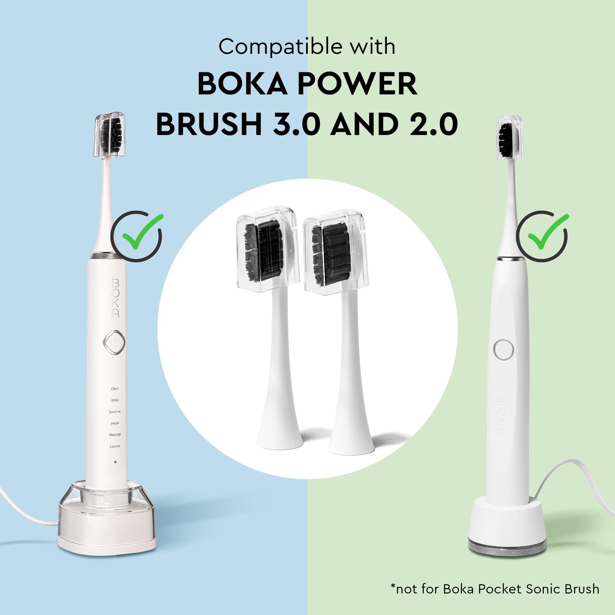 Boka 3.0 Electric Toothbrush for Adults w/ 2 Heads - Rechargeable Sonic Powered Tooth Brush - Charcoal Activated Bristles for Deep Cleaning - Dentist Recommended Oral Care - Charging Base w/Micro USB