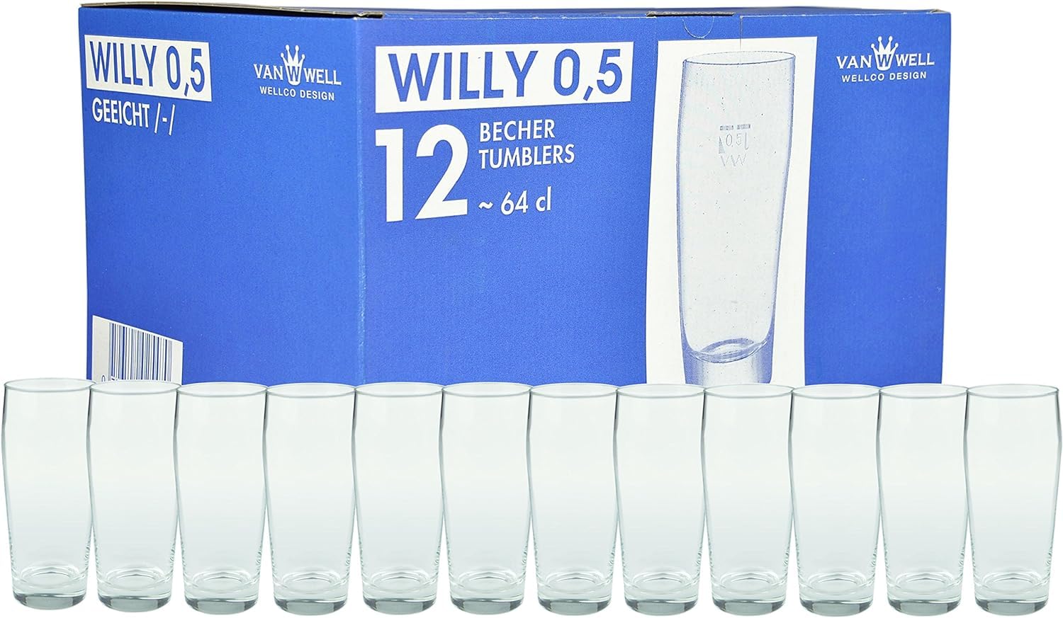 Van Well Willibecher 0,5l 12er Set - Premium Biergläser 0,5 Liter - Robust, Spülmaschinengeeignet, Geeicht - Pint Gläser in Gastronomiequalität