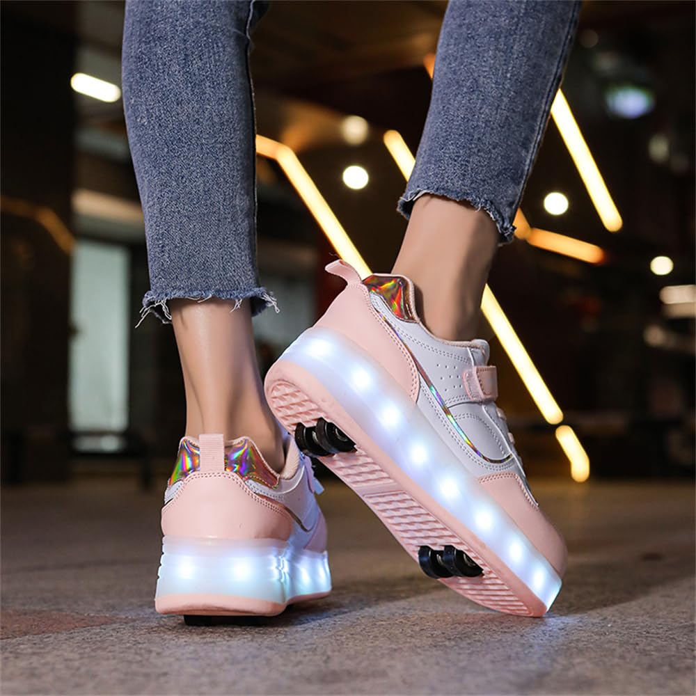 Mateju Enfants Chaussures à roulettes Filles Garçons Chaussures de Skateboard 4 Roues Réglables, Basket Patins à roulettes, Qui Brille Multifonctions Extérieur Chaussures de Sport