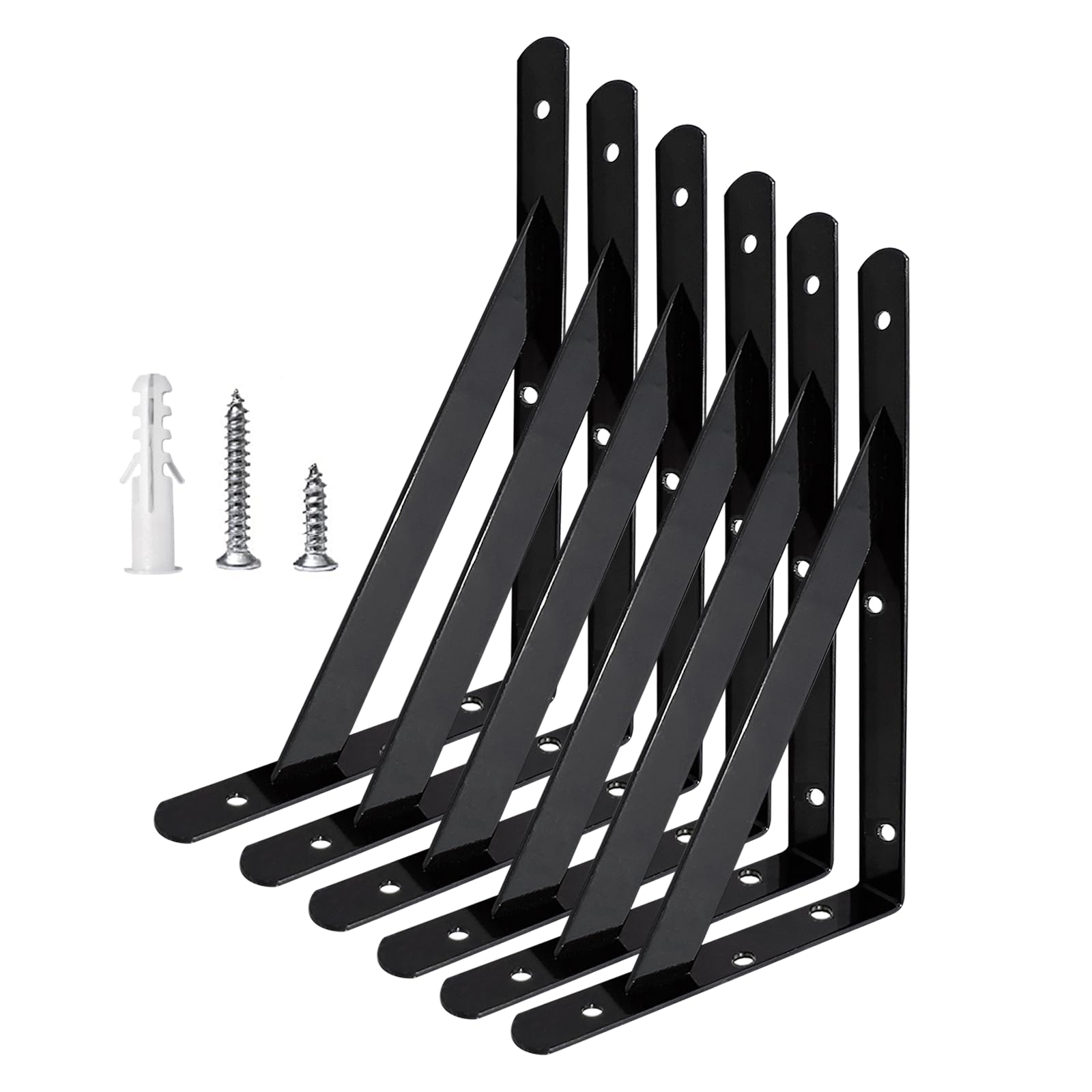 Lot de 3 paires de supports muraux robustes en acier pour étagères (noir, 20,3 x 12,7 cm)