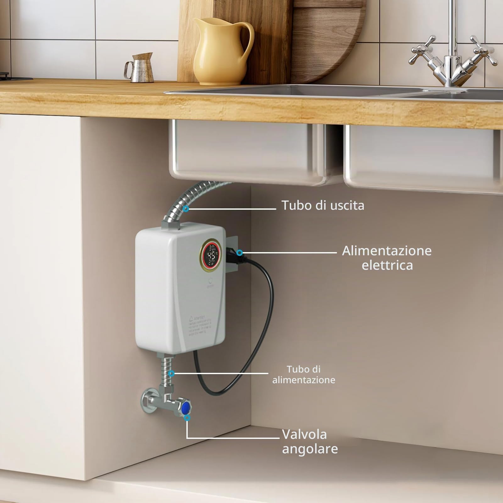 Scaldacqua istantanea elettronico, 3500 W 220V Scaldacqua | Istantaneo a Parete Mini Scaldabagno Istantaneo Elettrico con Display LED Della Temperatura, scaldabagno elettrico