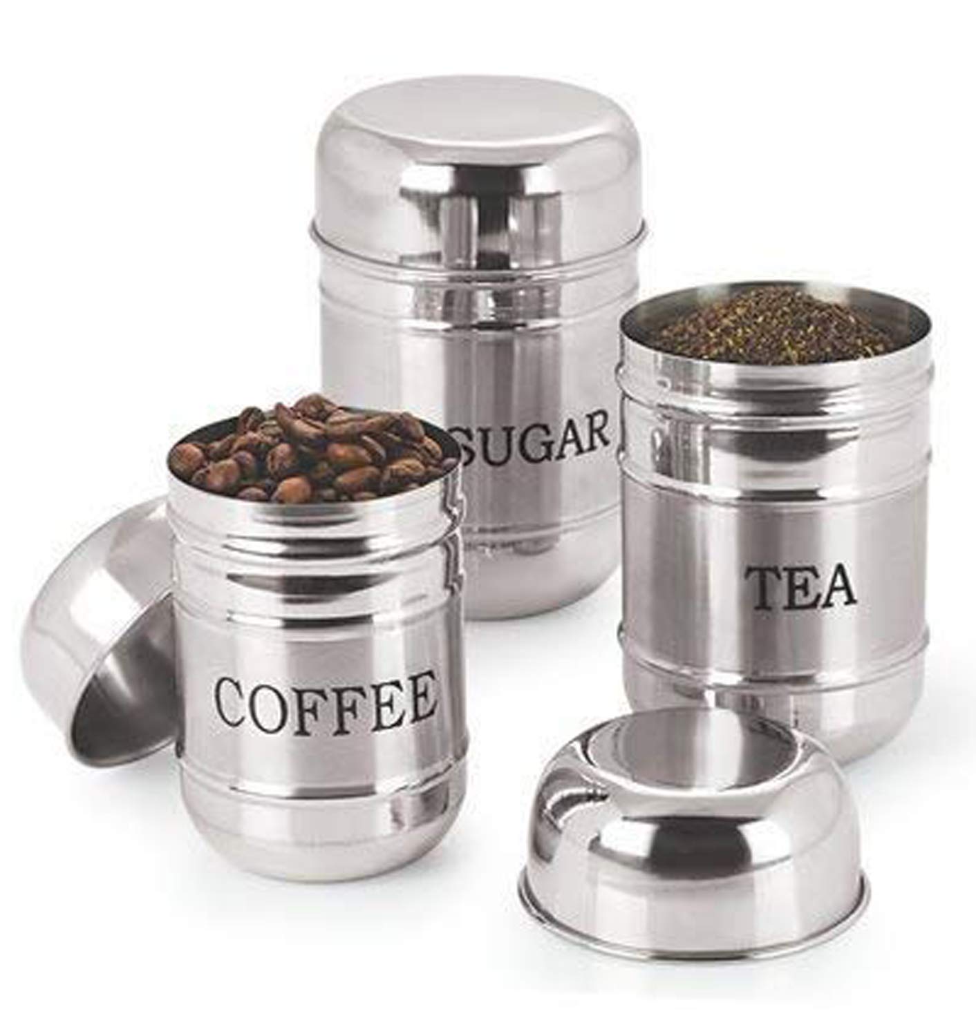 Kuber Industries3 Pieces Stainless Steel Tea, Coffee And Sugar Container Set, Silver