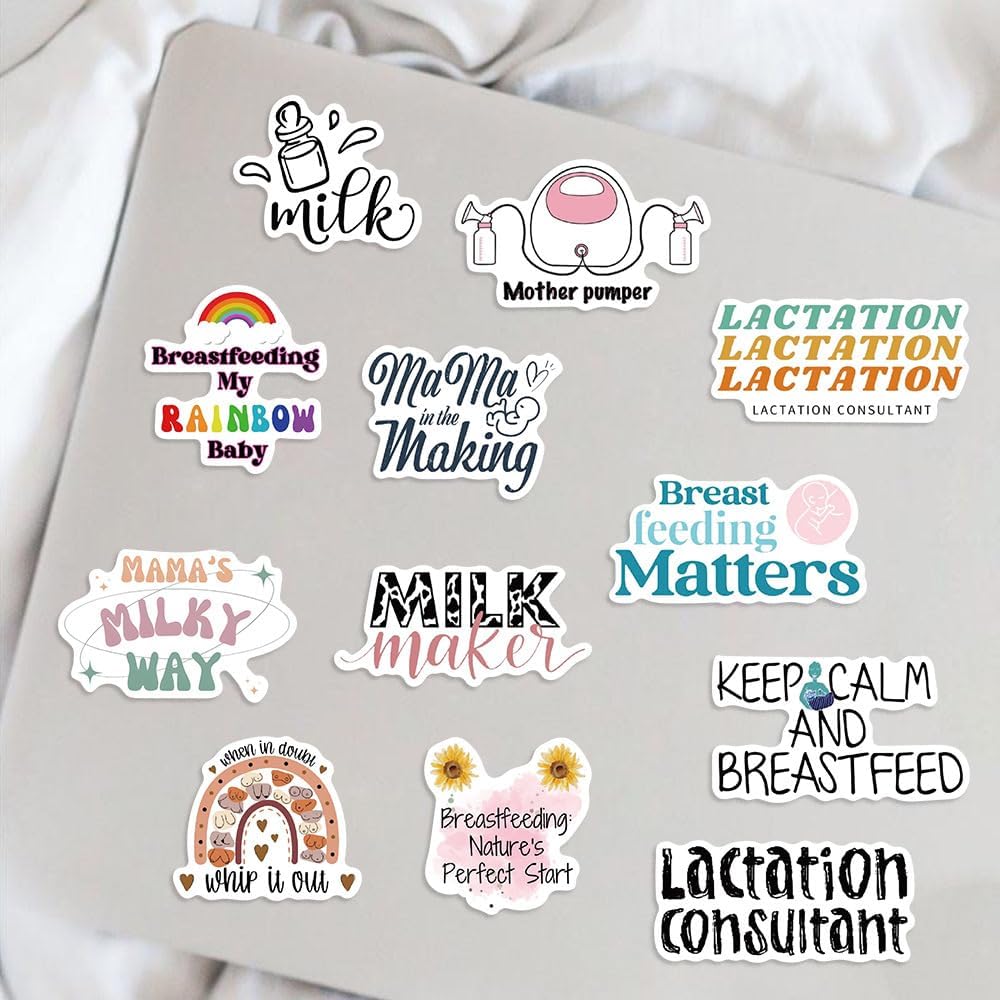 50pcs Funny Breastfeeding Stickers, Nursing Decorative Sticker for Women Ladies Girls, Waterproof Vinyl Sticker Bulk for Laptops Phone Water Bottle Computer