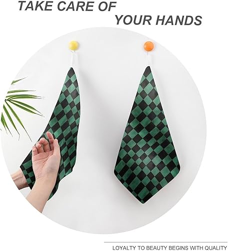 Miniatura 4 de Decorative Hand Towels for Bathroom - Retro Green Black Checkered Print Soft Absorbent Small Bath Hand Towels for Kitchen, Farmhouse, Spa, Hotel,