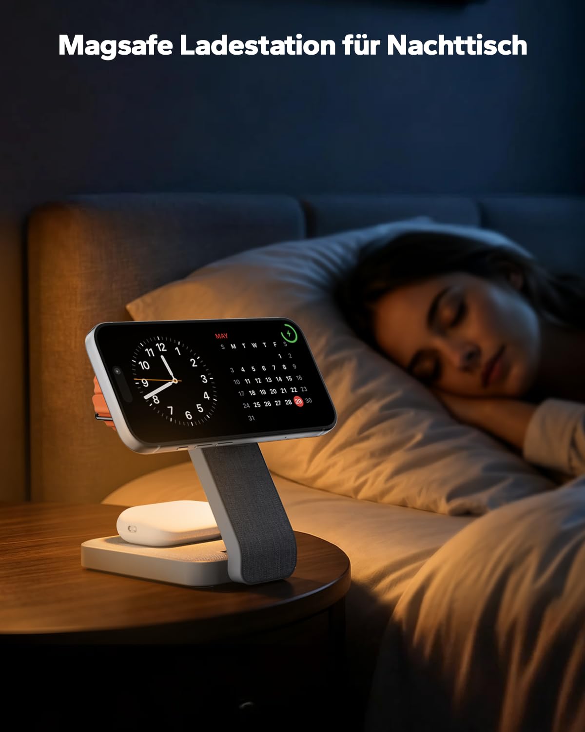 Eazpower Magsafe Ladestation für Apple Watch und iPhone 3 In 1 Faltbar, iPhone Ladestation Magsafe Ladegerät Schnellladefunktion mit Nachtlicht für iPhone 17~12, Apple Watch 11~2, AirPods - Anthrazit
