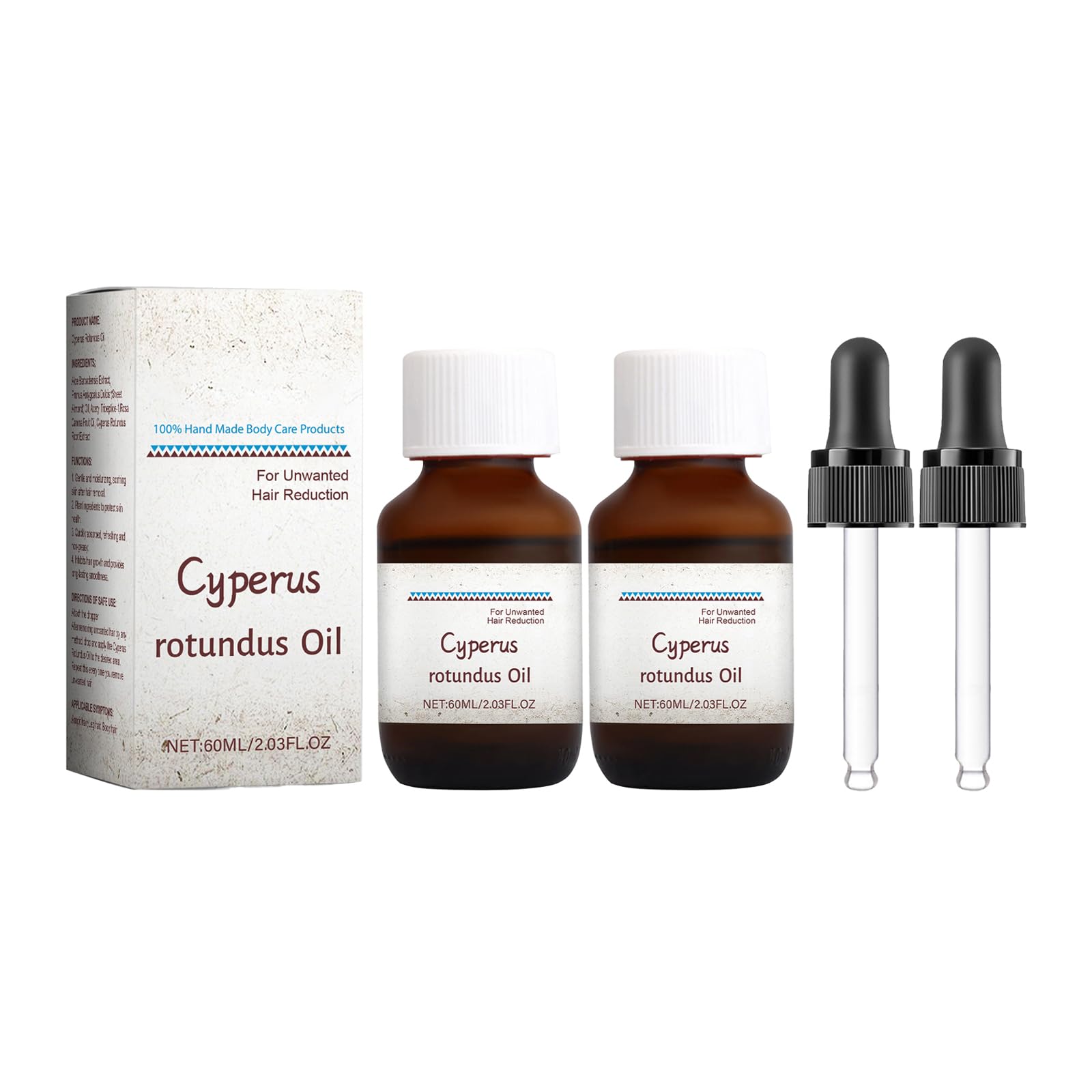 Cyperus Rotundus Oil for Hair Removal, Natural with Dropper, Reducing Body Hair Growth (2pcs)
