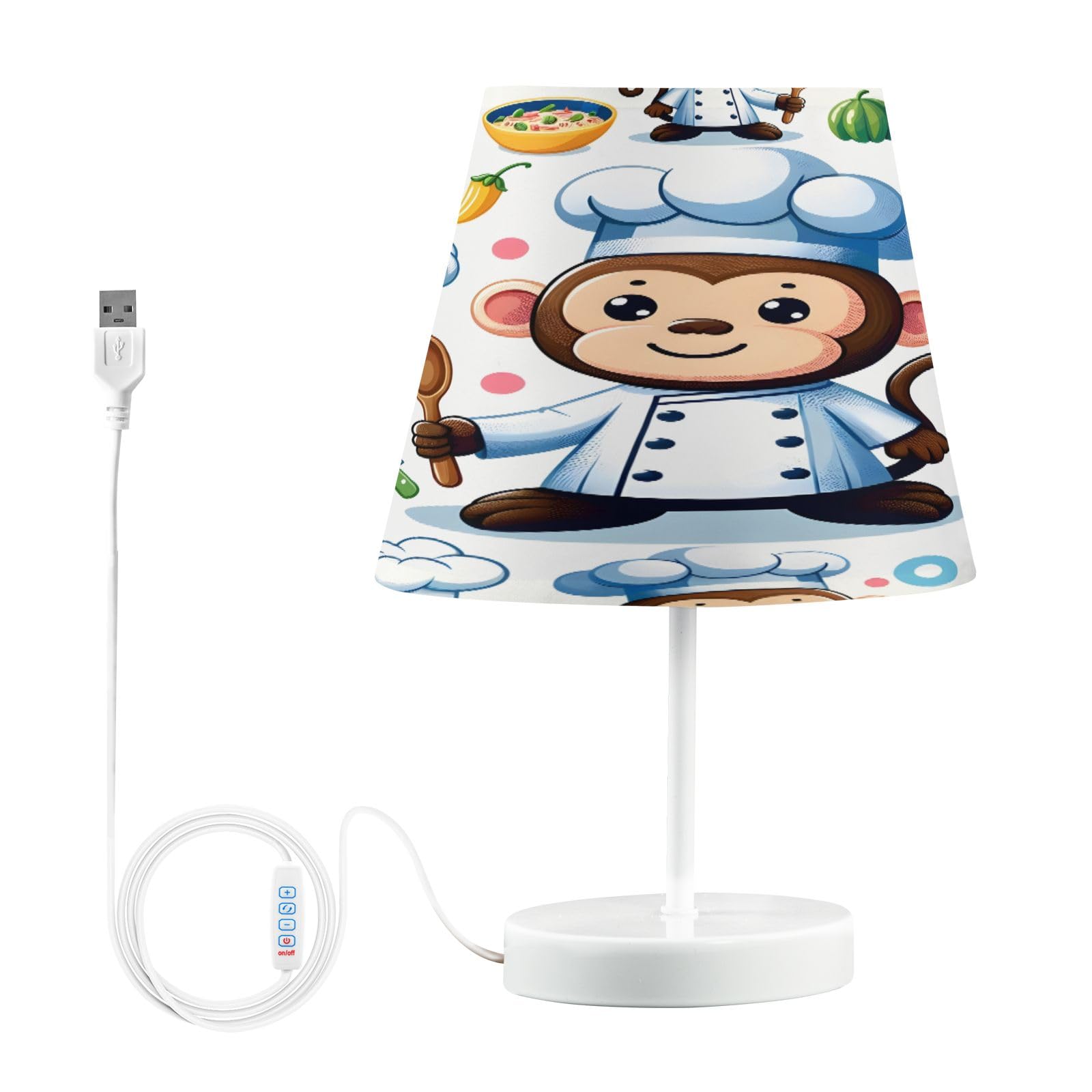 Animal Monkey Chef - Lámpara de mesa de dibujos animados para dormitorio, 3 colores, lámpara de mesita de noche con bombilla LED, lámparas de mesita de noche para sala de estar, escritorio, M