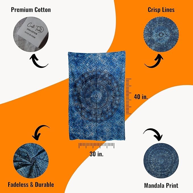 Image of Craft Trade 30x40 Inches Blue Cotton Mandala Ombre Wall Hanging Tapestry