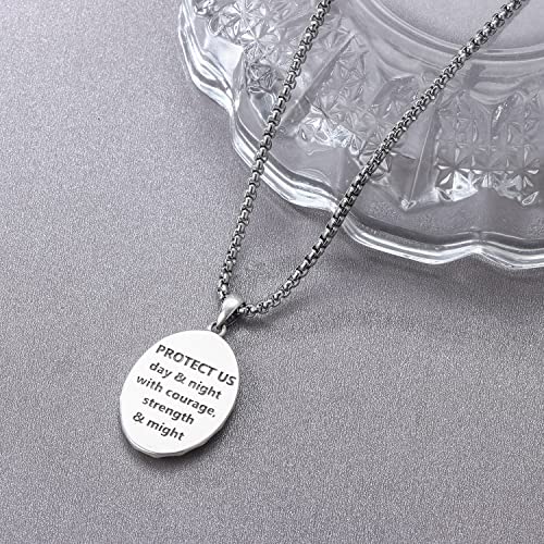Odinstone St Michael Necklace For Men Women Boys，925 Sterling Silver Oval Saint Michael Pendant The Archangel Michael Catholic Protection Us Necklace Jewelry With Fine Gift Box 50Cm+5Cm Chain #TOP2