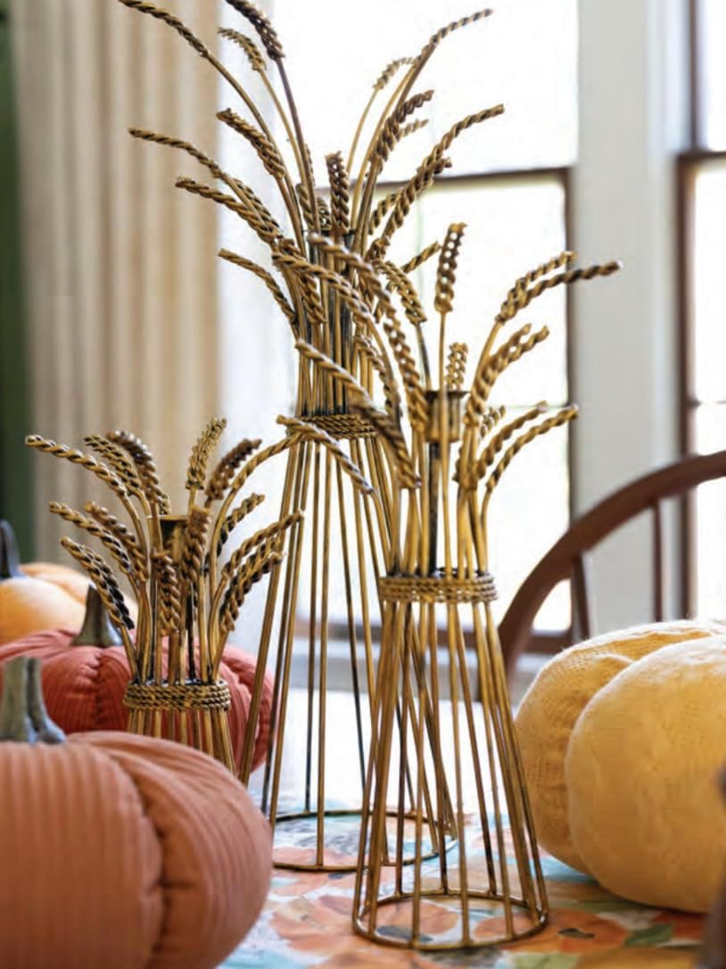 Boston International Metal Taper Candlestick Holder Tabletop Fall Decorations, 3 Sizes, Wheat