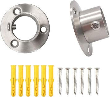 19mm/ 3/4-Inch Dia Bathroom Curtain Rod Flange Mount Bracket, 304 Stainless Steel Wardrobe Rod Mount Socket Bracket. Satin Nickel 2-Pack