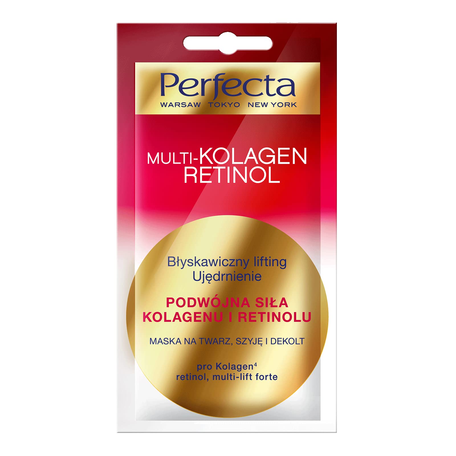 Perfecta Multikolagen Retinol podwójna siła kolagenu i retinolu maska na twarz, szyję, dekolt, 9 ml