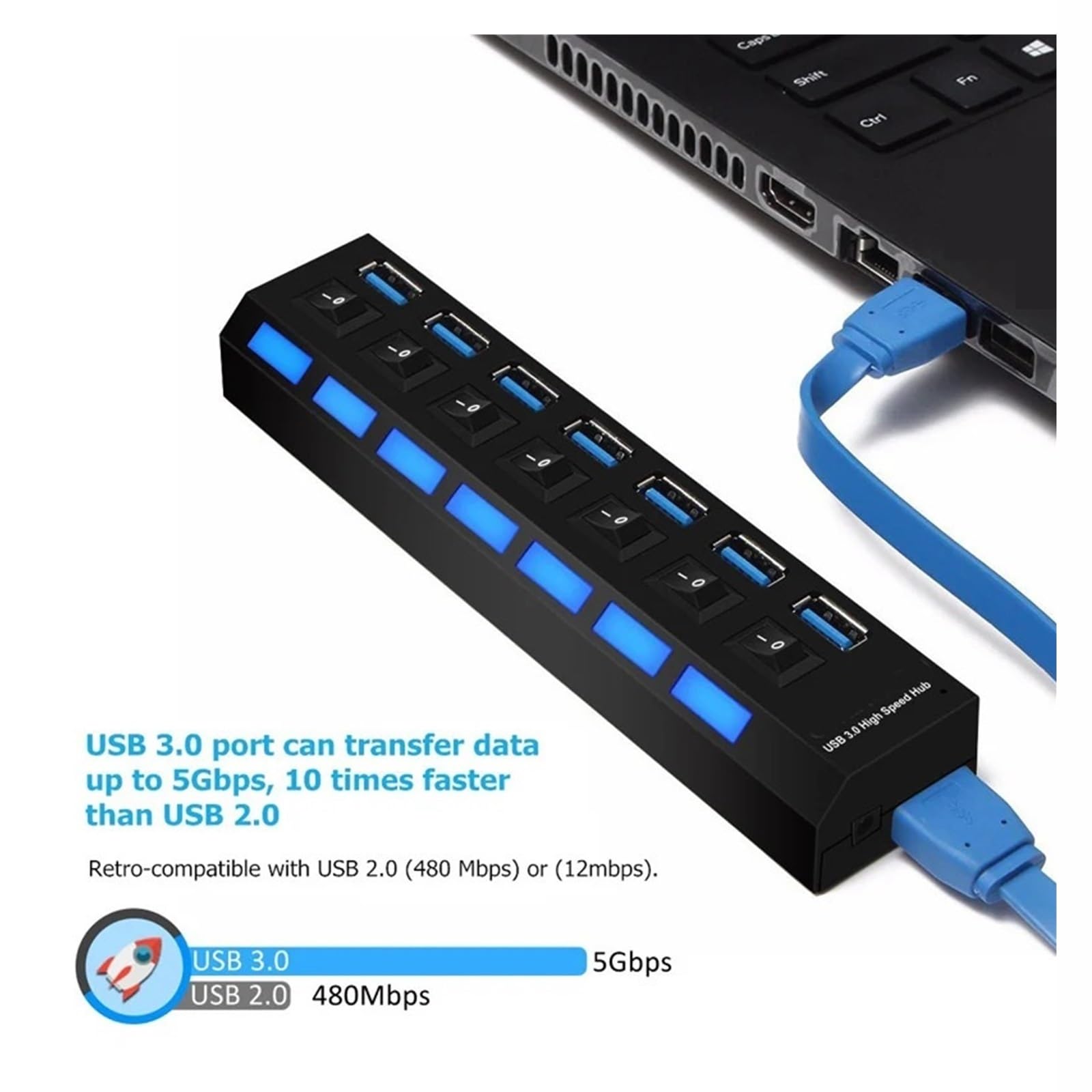 HUB USB 3.0 Multi 4 7 Splitter Porta Con Adattatore Di Alimentazione For PC Accessori For Laptop Multipli Capacità Di Ricarica Rapida(3.0 4 Port Black)