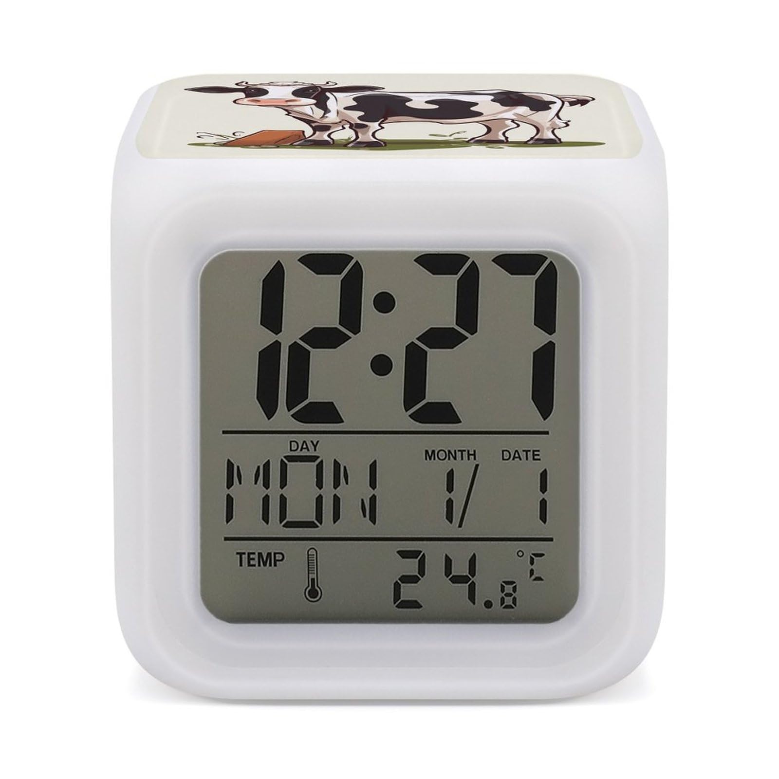 VstaDank Dairy Cow Alarm Clocks with 7 Color Changing Night Light Exquisite Bedroom Digital Clocks with LED Temperature Display Desk Clock Ok to Wake Clocks for Heavy Sleeper