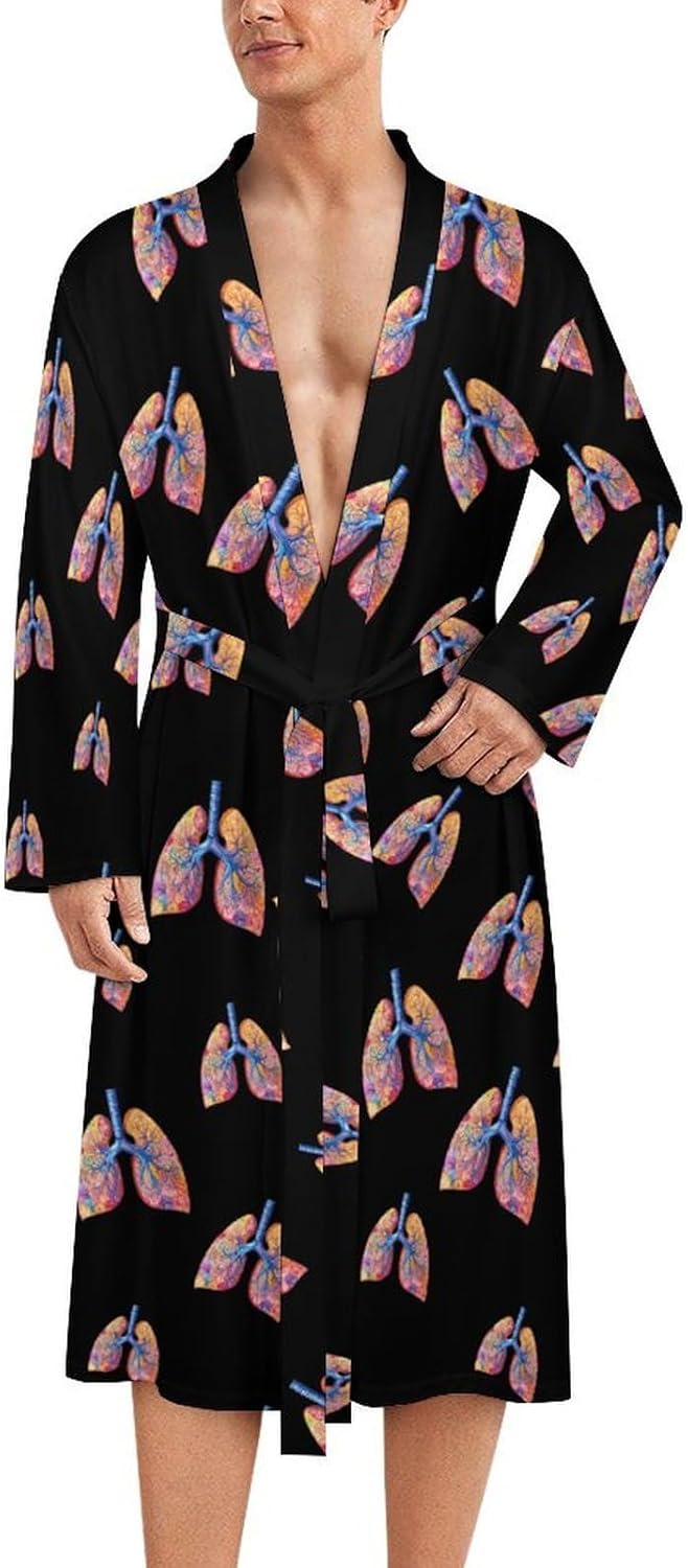 Colorful Lungs Mens Robe Long Bathrobe for Women Bath Robes Lightweight Soft Printed Sleepwear