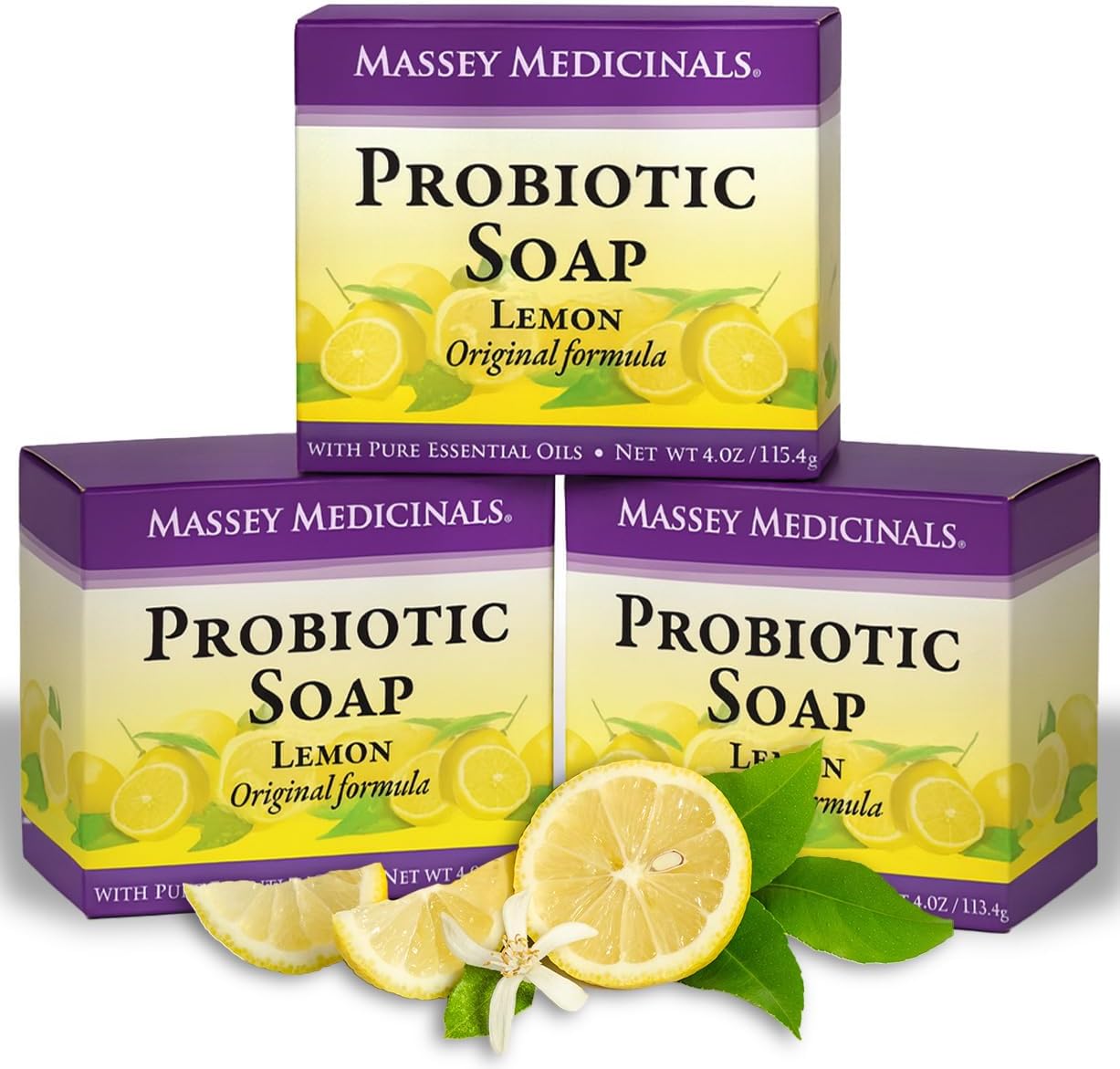 Massey’s CF 100% Natural Probiotic Soap - Powerful Tea Tree and Lemon Body Soap - 4oz Lemon Scent