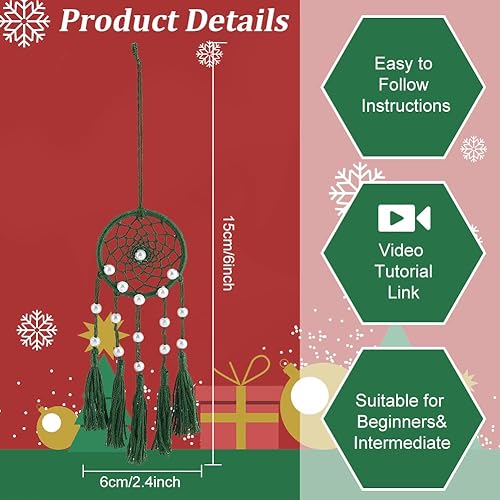 Miniatura 4 de INFUNLY Juego de 6 atrapasueños para bricolaje, kit de atrapasueños de Navidad, boho, hecho a mano, adornos para árbol de Navidad, colgante, espejo