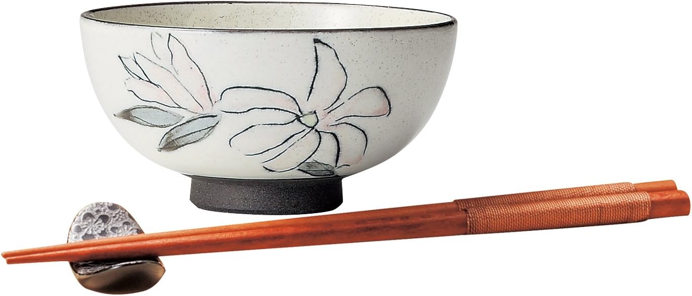 Mino Ware K80205 Handwritten Twelve Months Bowl, Lightweight Rice Bowl, "Hokuhoku Set", March, Kobushi
