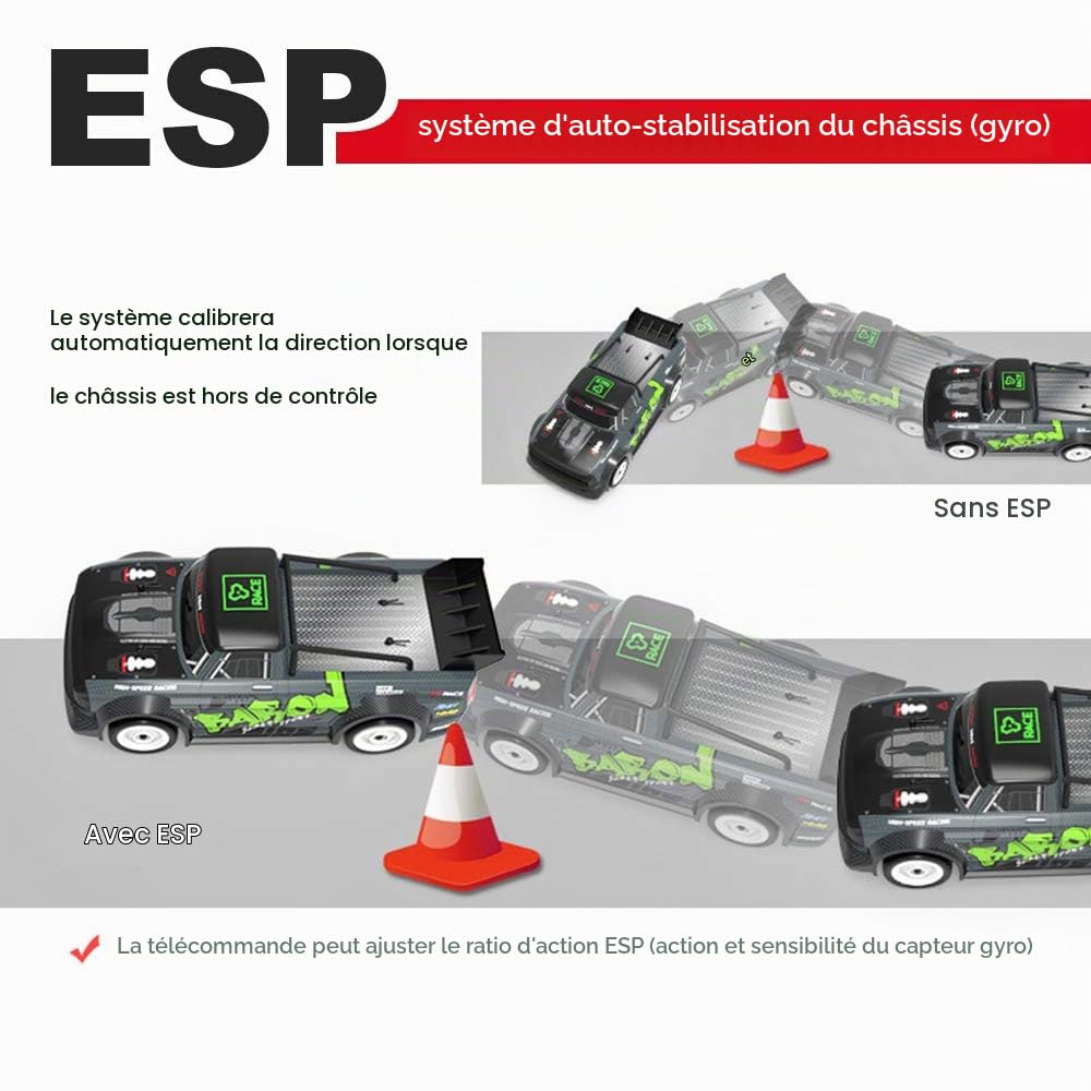 fisca 1/16 télécommande Voiture Haute Vitesse, 4WD RC Drift Voitures de Course Rapide 20MPH Camion 2,4 GHz Off-Road 4X4 Buggy Voiture Vitesse & Direction véhicule de contrôle Jouet avec des lumières