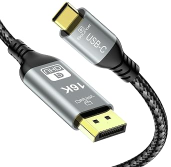 USB C to DisplayPort 2.1 Cable,6FT,16K@30Hz 8K@120Hz 4K@240Hz, Thunderbolt 5 to DP Cable,40Gbps,Unidirectional Type C Compatible with MacBook Pro M4,M3, iPhone 16 Pro, Dell XPS, Surface, Gaming Monito