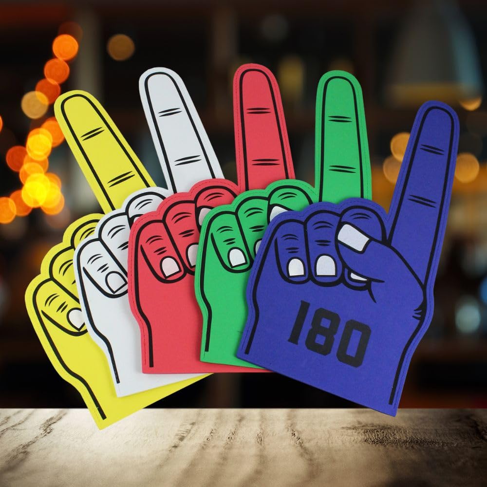 eBuyGB 180 Darts Foam Hand, EVA Big Finger Pointer, Fancy Dress Accessories, 2024 PDC World Darts Championship - Mixed (Pack of 10)