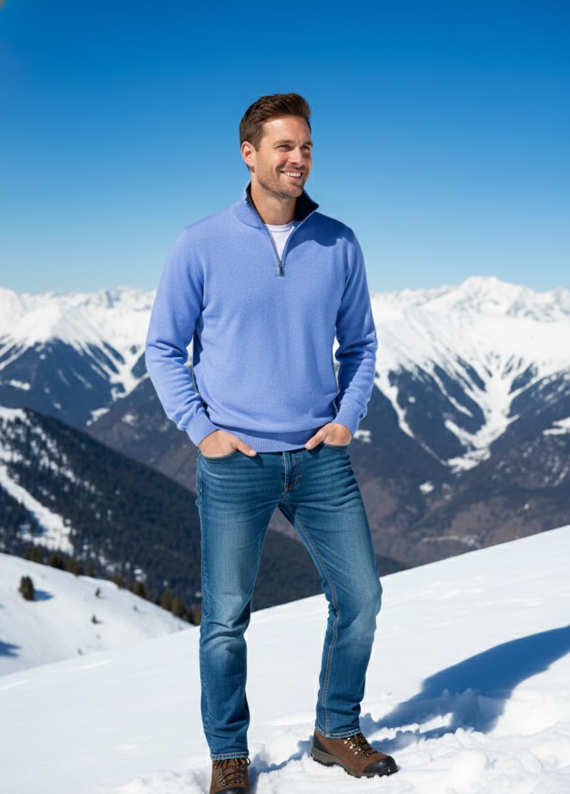 Rollkragenpullover für Herren aus Kaschmir und Seide mit halbem Reißverschluss – Made in Italy – Hochwertige Qualität für Arbeit und Freizeit