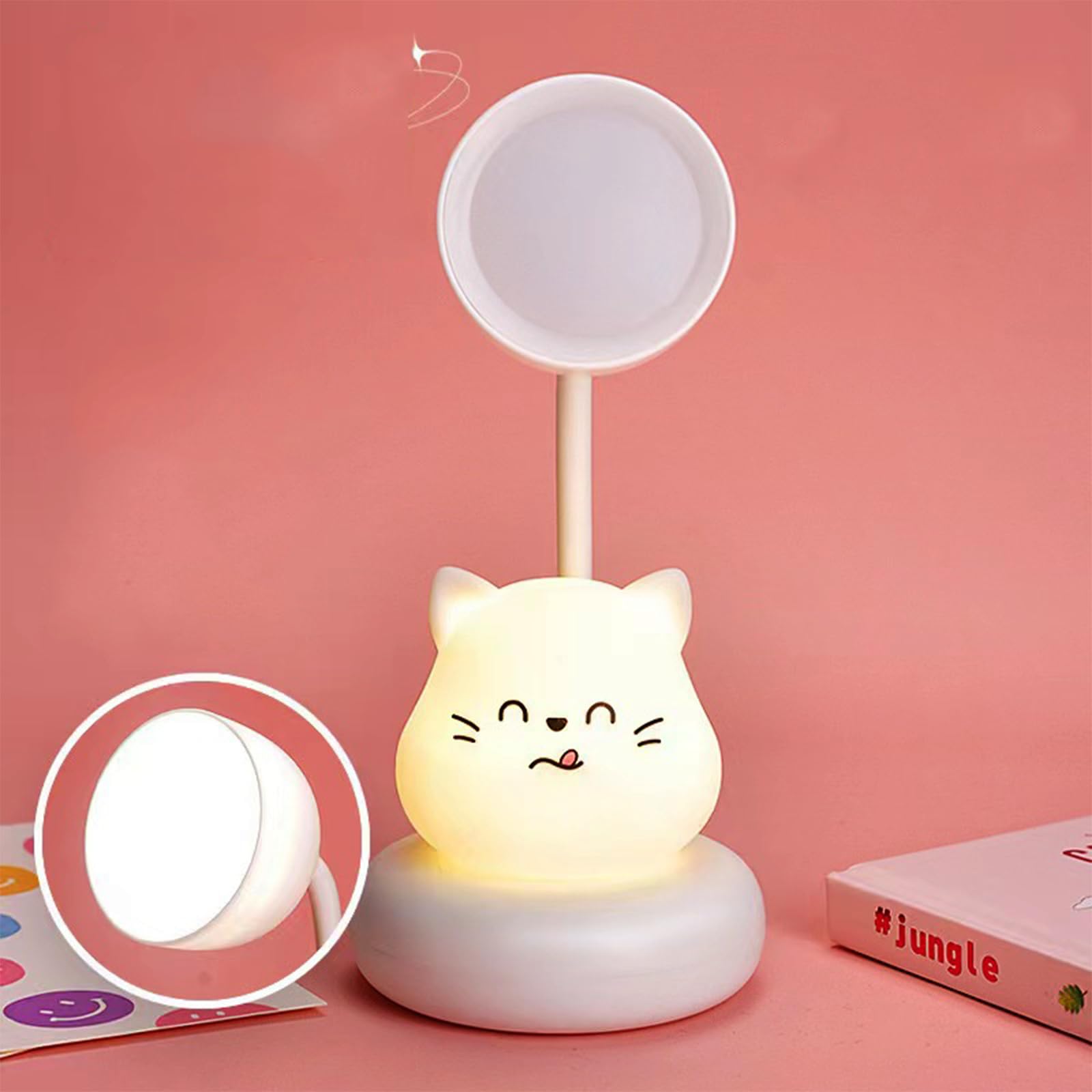 Yinhamnl Cute Desk Lamp Kids Night Light LED Bedside Lamp for Kids USB Rechargeable Portable Eye Protection Table
