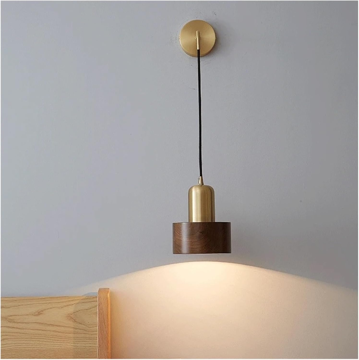 Cwcqgh Modern And Simple Bedroom Bedside Lamp Living Room Background Wall All Copper Walnut Wood Lamps