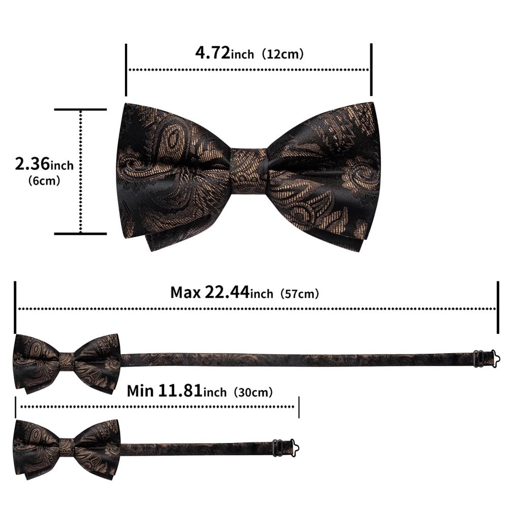 JFDBGU Paisley Bow Tie and Pocket Square Cufflinks Business Wedding Causal Pre-tied Bowtie Accessory