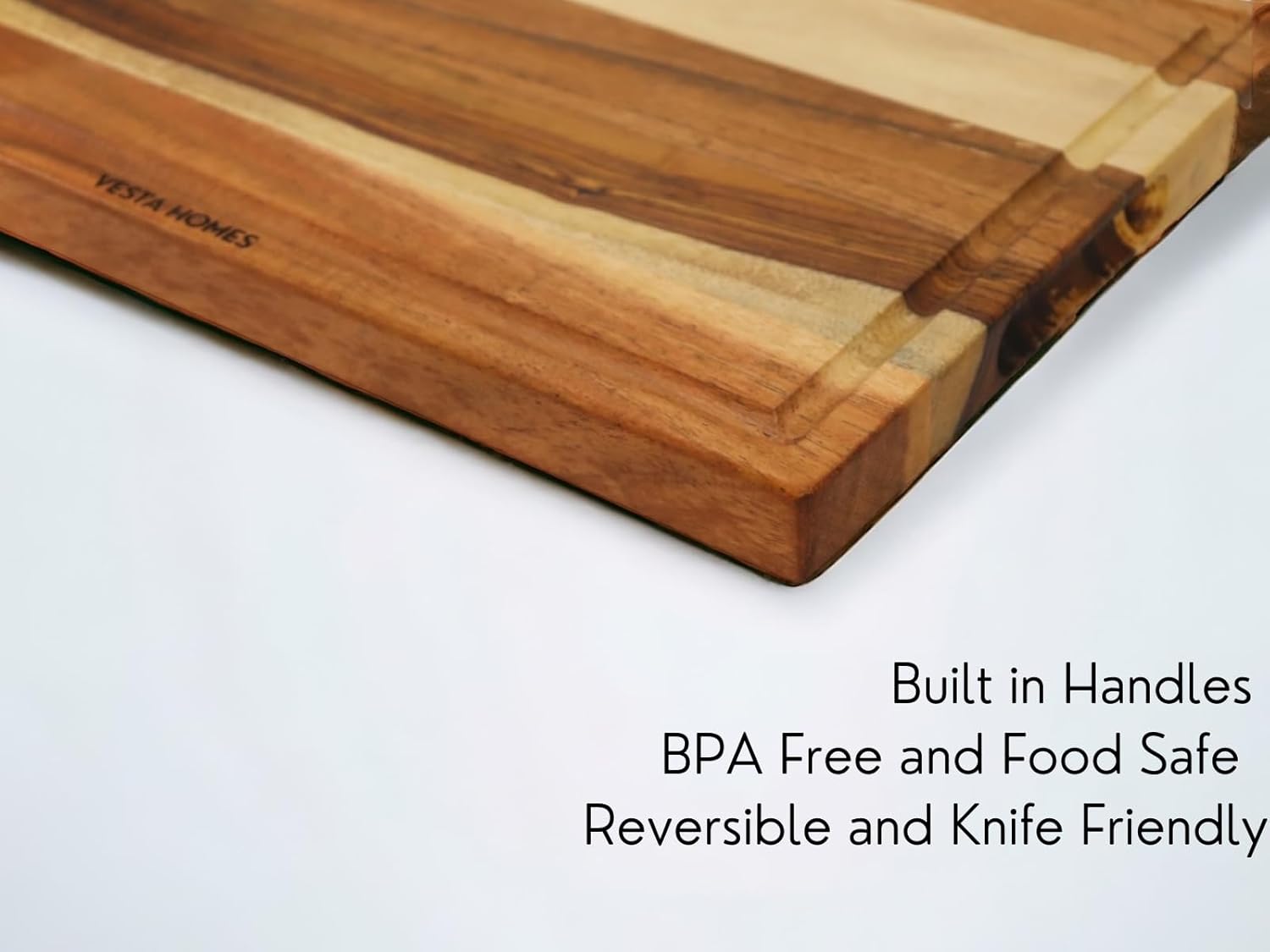Vesta Homes Wooden Edge Grain Cutting Board/Chopping, Serving Board/Block for Vegetables, Fruits, Cheese and Charcuterie | Natural Acacia Wood | 15 * 10 * 1 Inches | Handcrafted in India