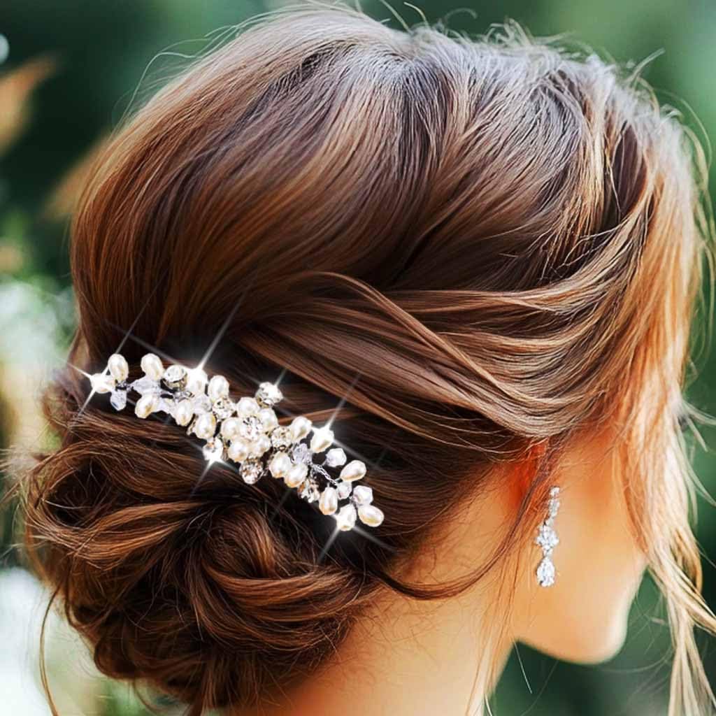 Gold Silver Bridal Hair Comb Pearl Crystal Floral Wedding - View #9