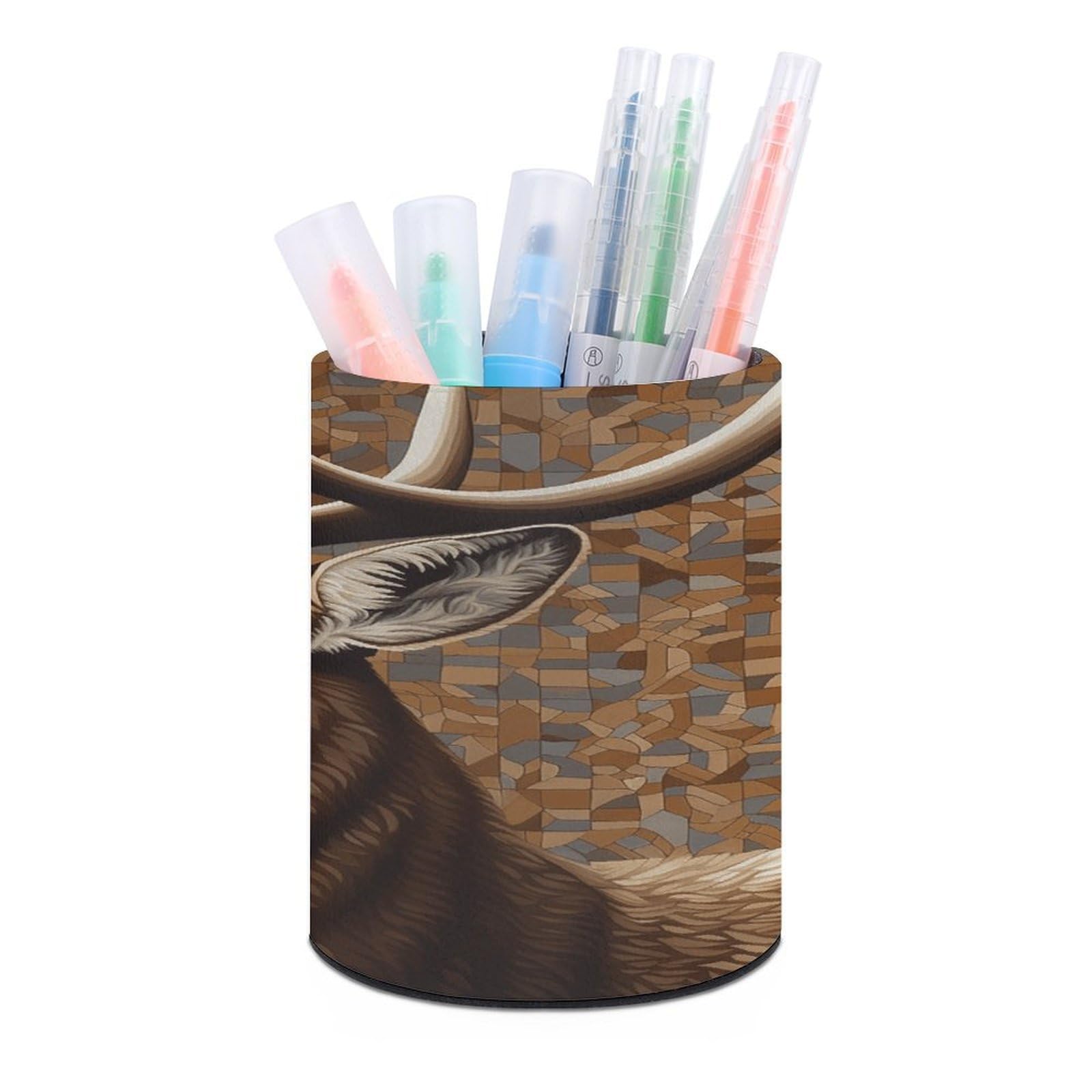 VstaDank Deer on Brown Background Pen Holder for Desk Makeup Brush Holders Stylish Pen Cup Cute Pencil Cup Round Pencil Holder Decor Brush Scissor Holders for Multifunctional Office Supplies