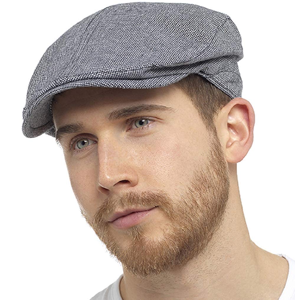 OctaveMens Gatsby Style Cotton Linen Flat Cap - Fishing Golf Peak Festival Hat
