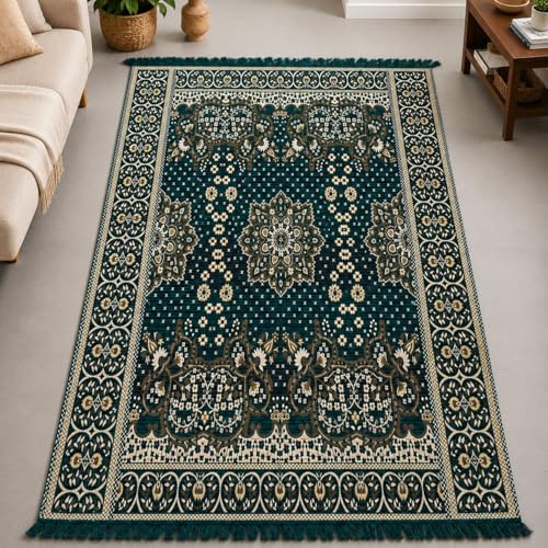 Image of 5x7 Feet Carpet for Living Room | Acrylic Cotton Area Rug | Soft, Durable & Lightweight | Anti-Slip Floor Rug for Bedroom, Hall, Office | Large Washable Carpet (Golden Green)