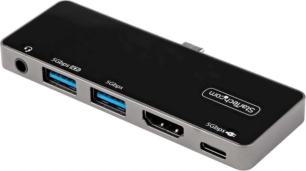 StarTech 5-in-1 USB-C Mini Dock, 4K 60Hz HDMI 2.0 HDR with 100W PD, Audio | Windows, macOS, iPadOS, ChromeOS, Driverless, 3-port USB 3.0 hub, 92W charging, BC 1.2 fast-charge, Headset and mic jack
