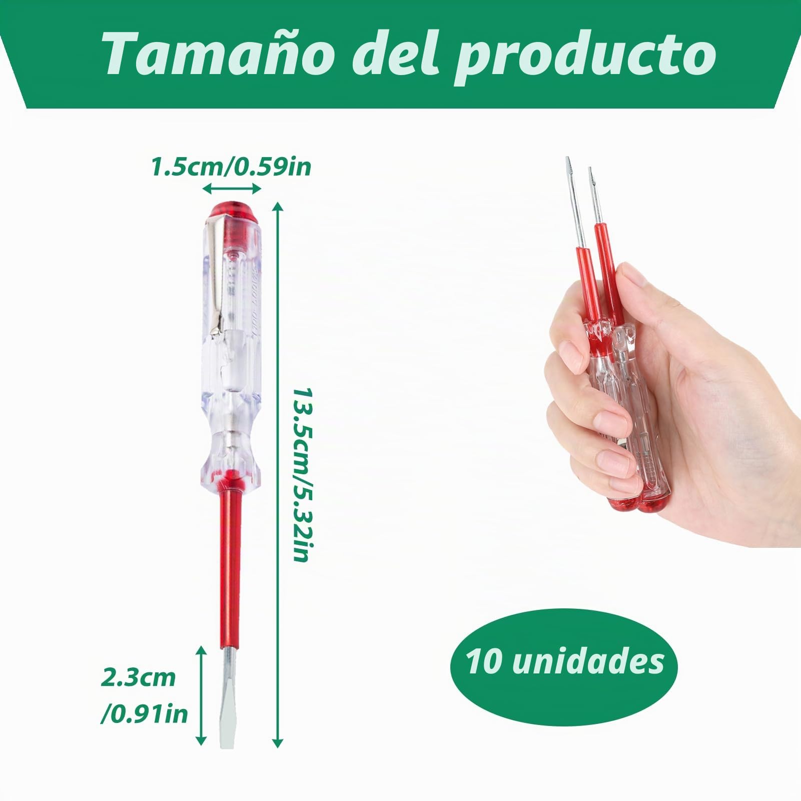 10 Piezas Destornillador Busca Polos, Buscapolos Electricista, Comprobador de fases, Mains Tester No Contacto, 100-500V, Herramientas de Seguridad para Electricistas, Clip de Sujeción Incluido