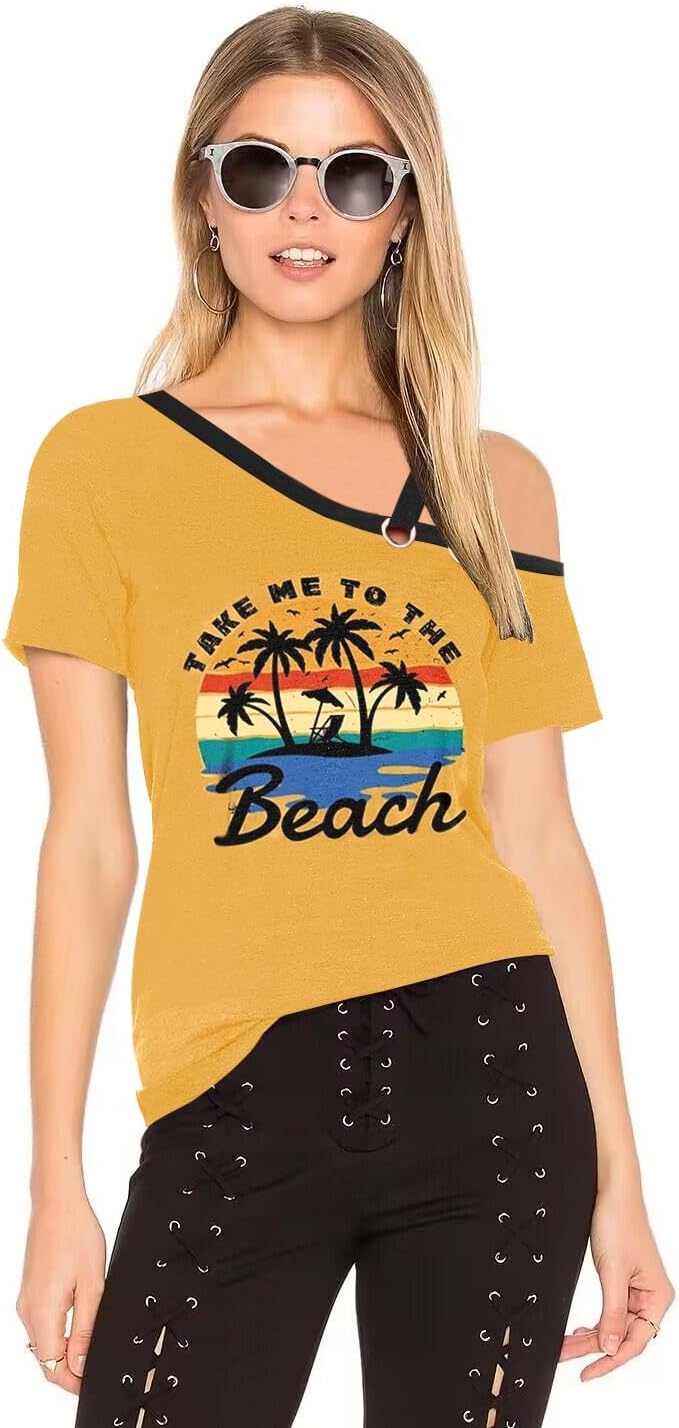 Womens Summer Trendy Cold Shoulder Short Sleeve T Shirts Criss Cross Casual Loose Tunic Shirts Tops Blouses - Image 2