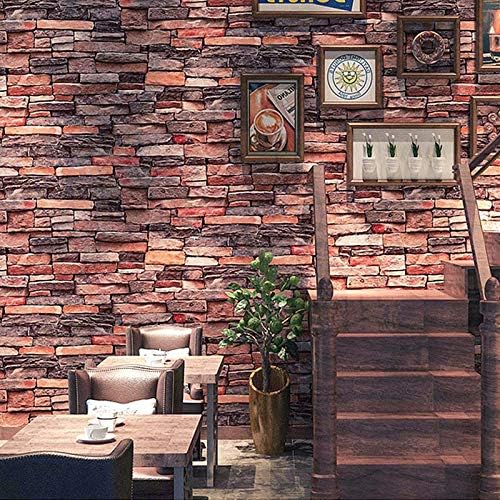 Faux Brick Wallpaper, H2MTOOL Removable Self Adhesive Red Grey Contact Paper for Room Decor (17.7” x 78.7”, Red + Grey)