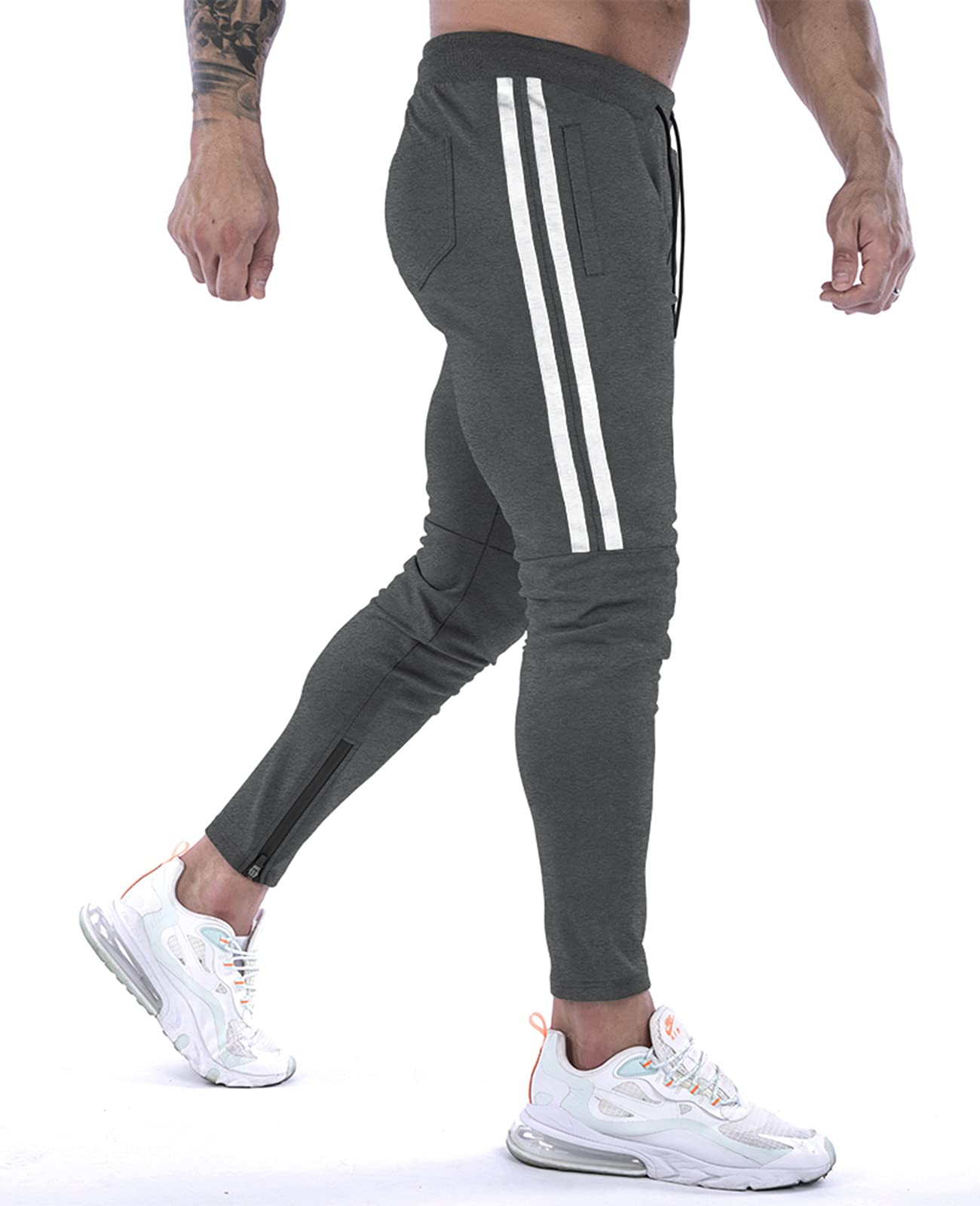 Suwangi Pantaloni Tuta Uomo Palestra Running della Allenamento Slim Fit Design a Righe con Tasche Zip